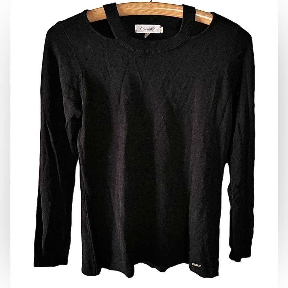 Calvin Klein Sweater Crew-Neck Top Cut-Out Black Knit Sz XS/Sm Y2k Vintage Party
